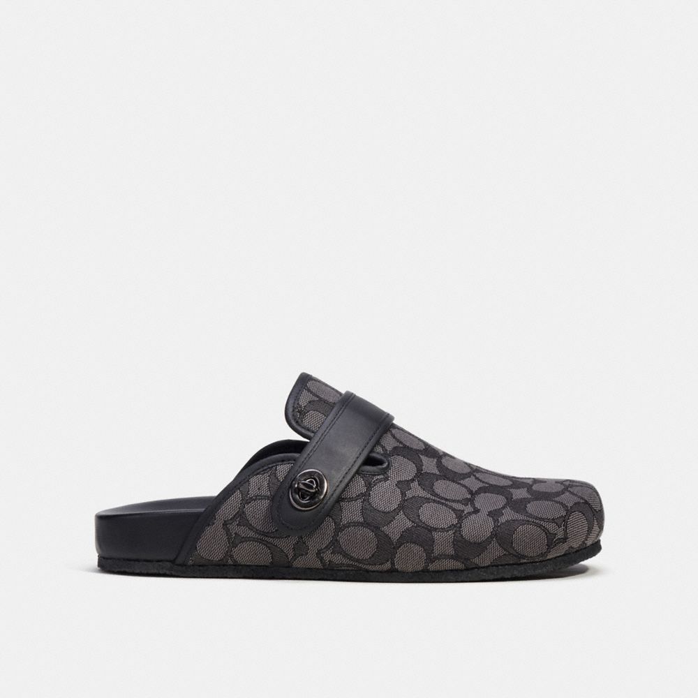 COACH®,CLOG IN SIGNATURE JACQUARD,Signature Jacquard,Charcoal/Black,Angle View