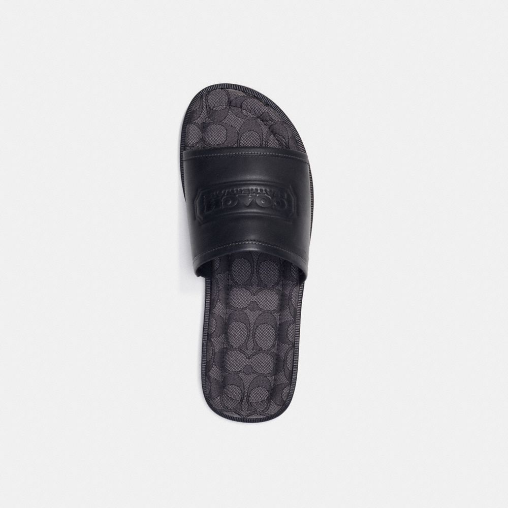 COACH®,SANDAL WITH SIGNATURE JACQUARD,Leather,Black,Inside View,Top View