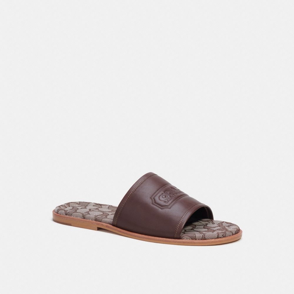 COACH®,SANDAL WITH SIGNATURE JACQUARD,Leather,Maple,Front View image number 0