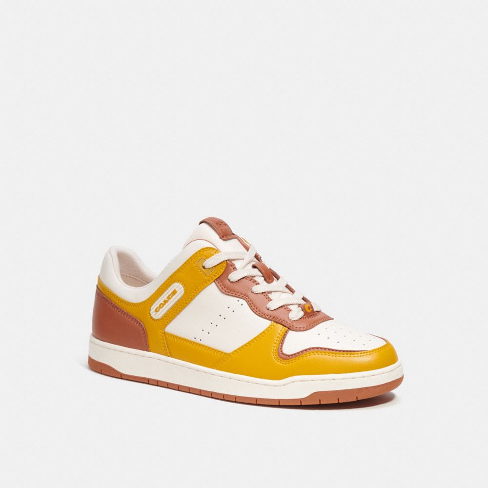 COACH®,C201 SNEAKER,Leather,Yellow Gold,Front View