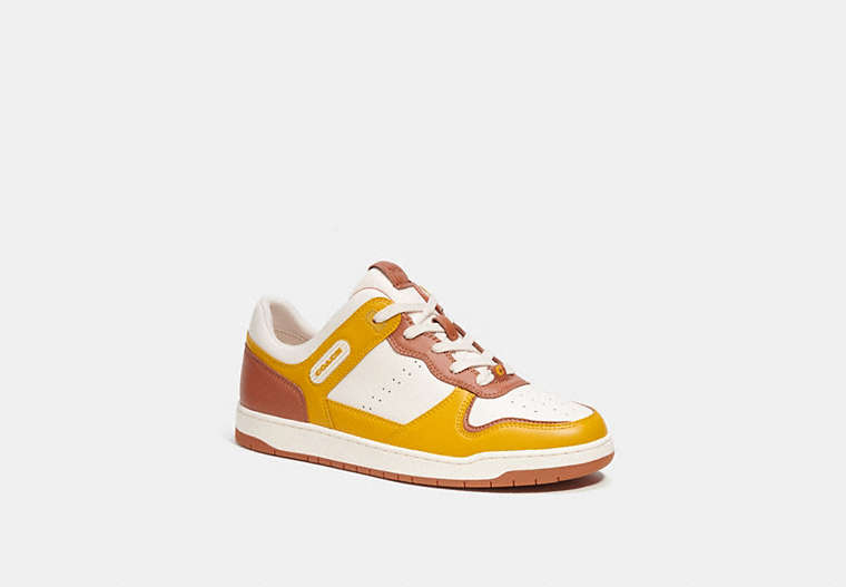 COACH®,C201 SNEAKER,Leather,Yellow Gold,Front View
