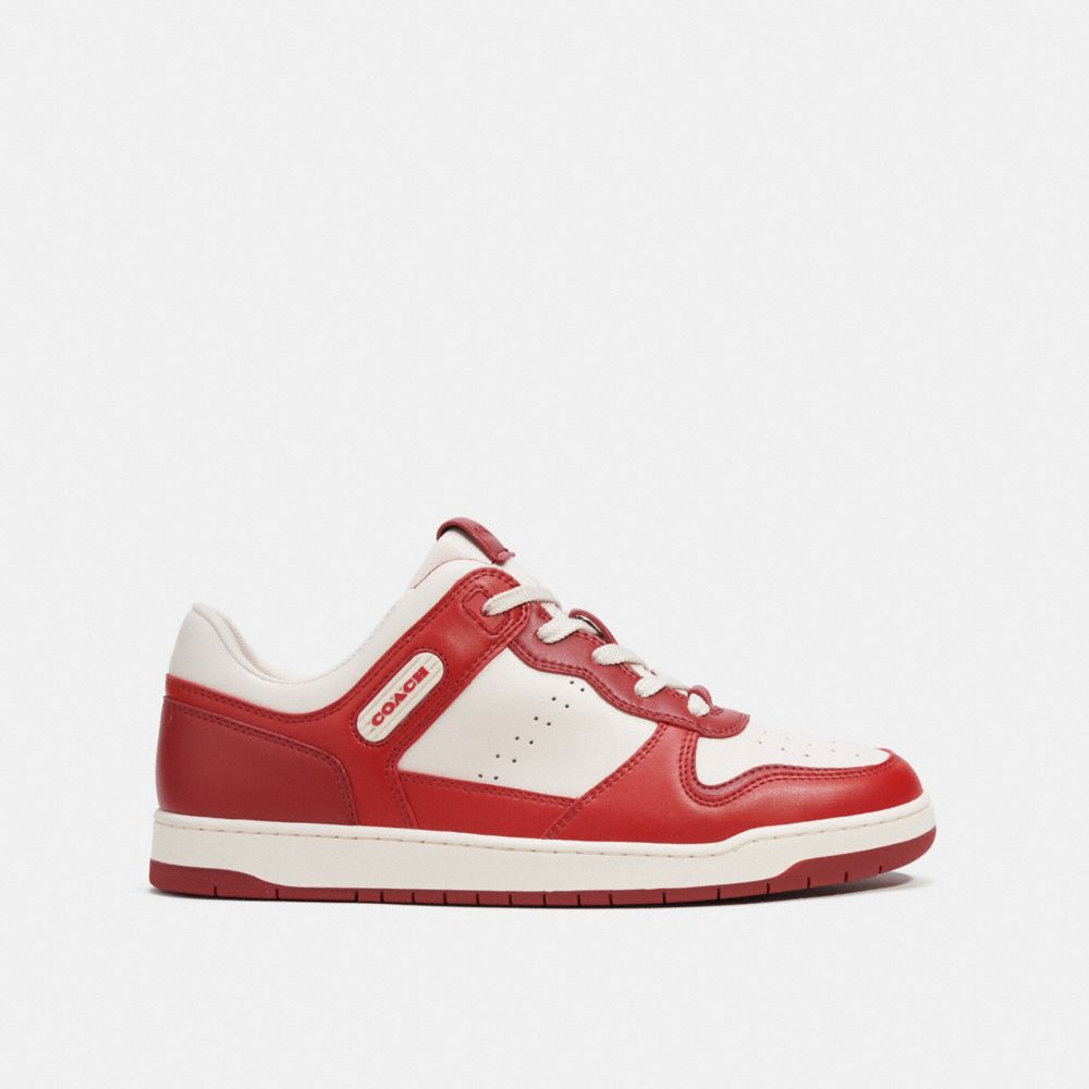 COACH®,C201 SNEAKER,Leather,Sport Red,Angle View