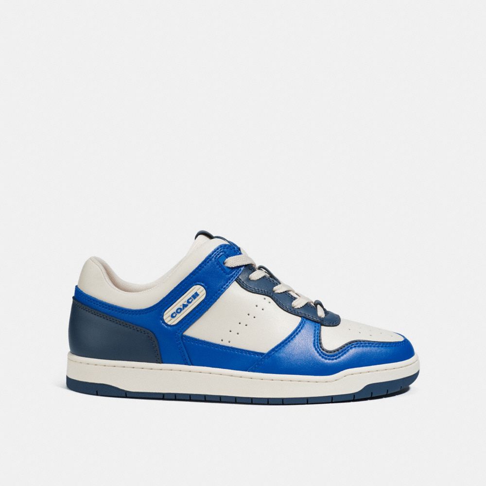 COACH®,C201 SNEAKER,Leather,Blue Fin,Angle View