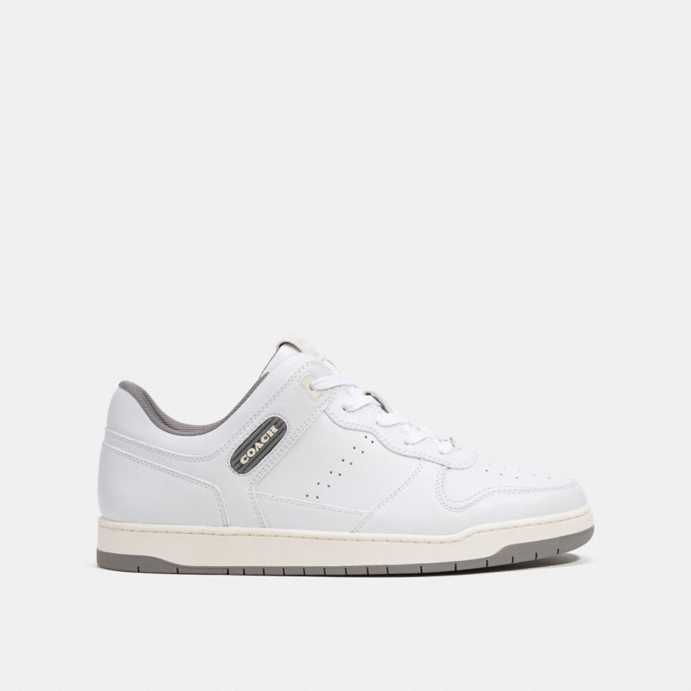 COACH®,C201 SNEAKER,Leather,Optic White/Heather Grey,Angle View