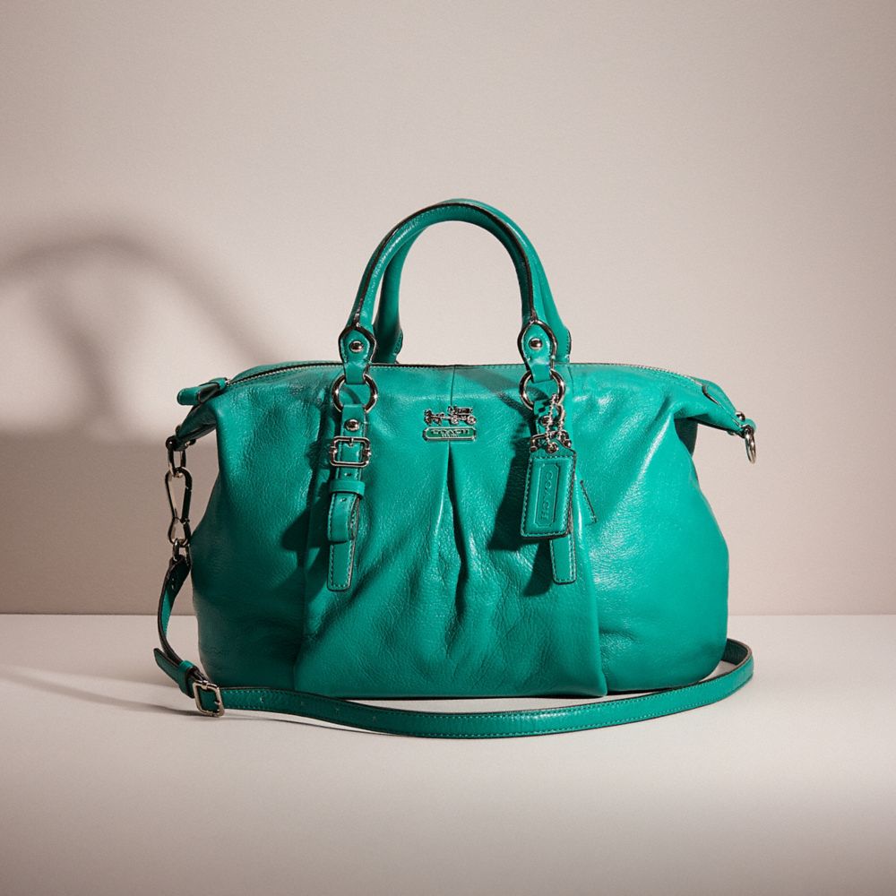 COACH®,Restored Madison Leather Juliette,Leather,Satchel,Pleats,Metal,Logo,Work,Green,Front View