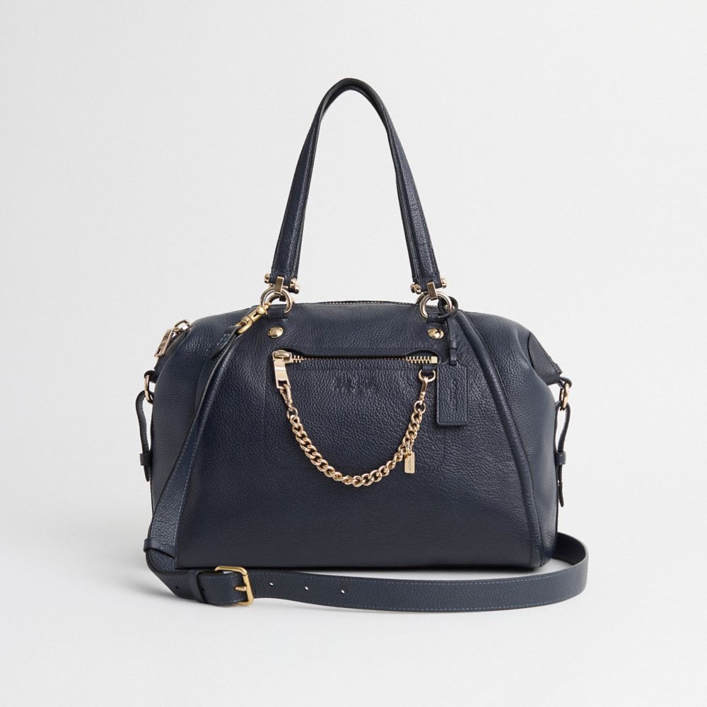 Light Gold Navy Restored Prairie Satchel With Chain In Pebble Leather