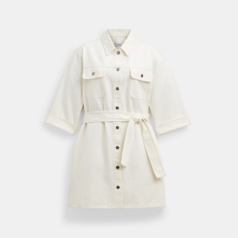 COACH®,DENIM SHORT SLEEVE DRESS,White,Front View