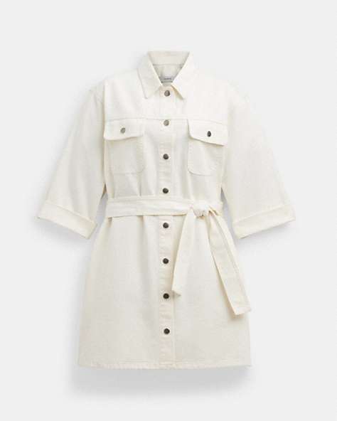 COACH®,DENIM SHORT SLEEVE DRESS,cotton,White,Front View