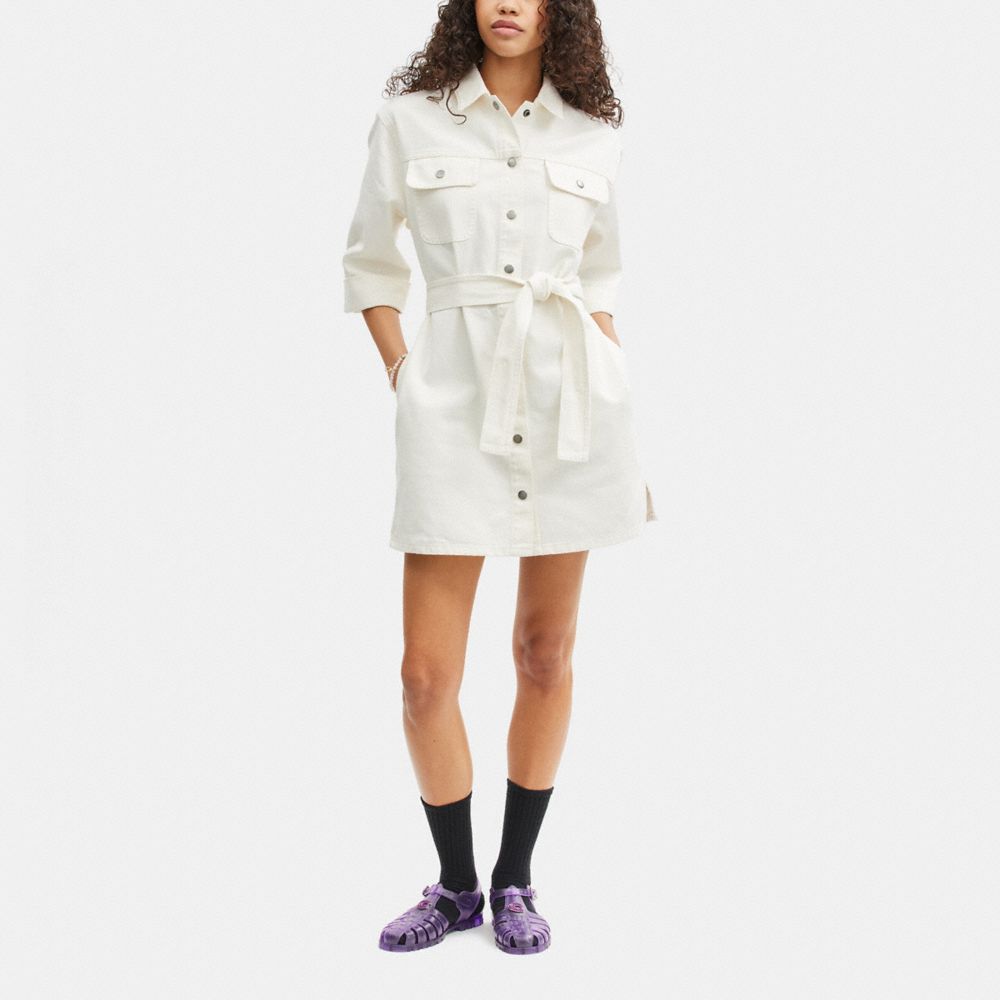 COACH®,DENIM SHORT SLEEVE DRESS,White,Scale View