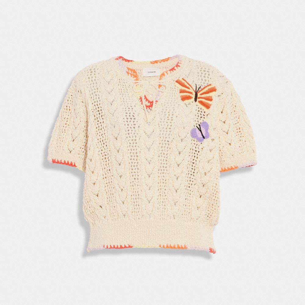 COACH®,SUMMER CREWNECK SWEATER,Ivory Multi,Front View image number 0