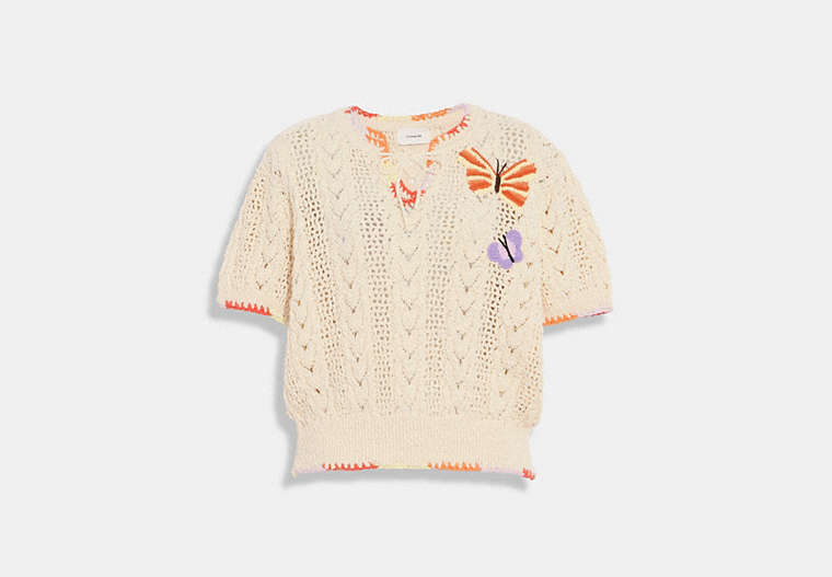 COACH®,SUMMER CREWNECK SWEATER,Ivory Multi,Front View