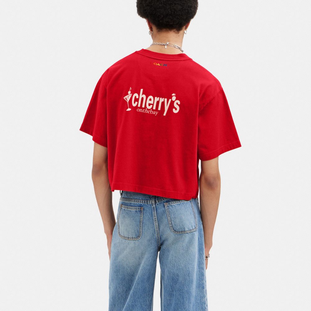 COACH®,CROPPED T-SHIRT WITH CHERRY'S GRAPHIC,cotton,Red Multi,Scale View