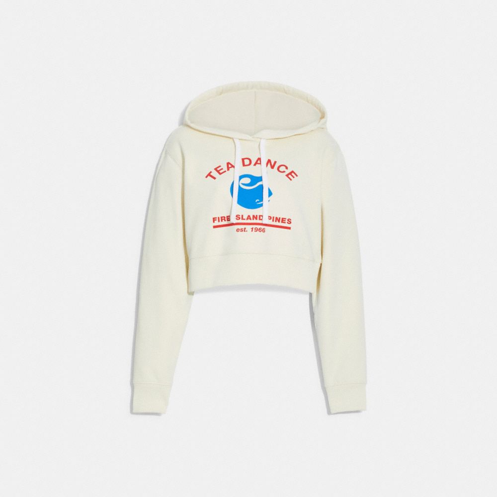 COACH®,CROPPED HOODIE WITH TEA DANCE GRAPHIC,cotton,White,Front View