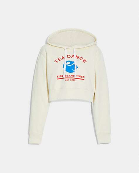 COACH®,CROPPED HOODIE WITH TEA DANCE GRAPHIC,cotton,White,Front View