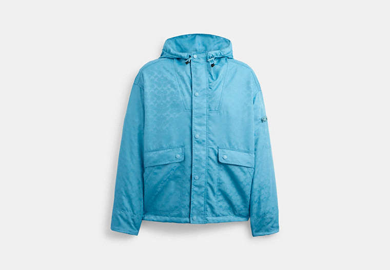 COACH®,SIGNATURE WINDBREAKER,Polyester,Light Blue,Front View
