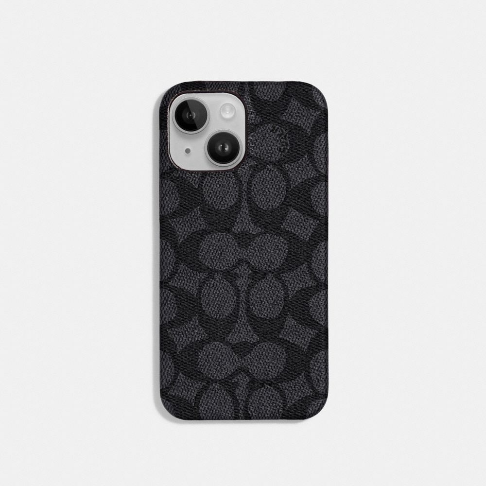 COACH®,IPHONE 14 CASE IN SIGNATURE CANVAS,Signature Coated Canvas,Charcoal,Front View