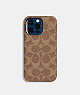 COACH®,IPHONE 14 PRO MAX CASE IN SIGNATURE CANVAS,Signature Coated Canvas,Tan,Front View