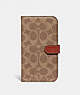 COACH®,IPHONE 14 PRO FOLIO IN SIGNATURE CANVAS,Cotton/Polyester,Tan,Front View