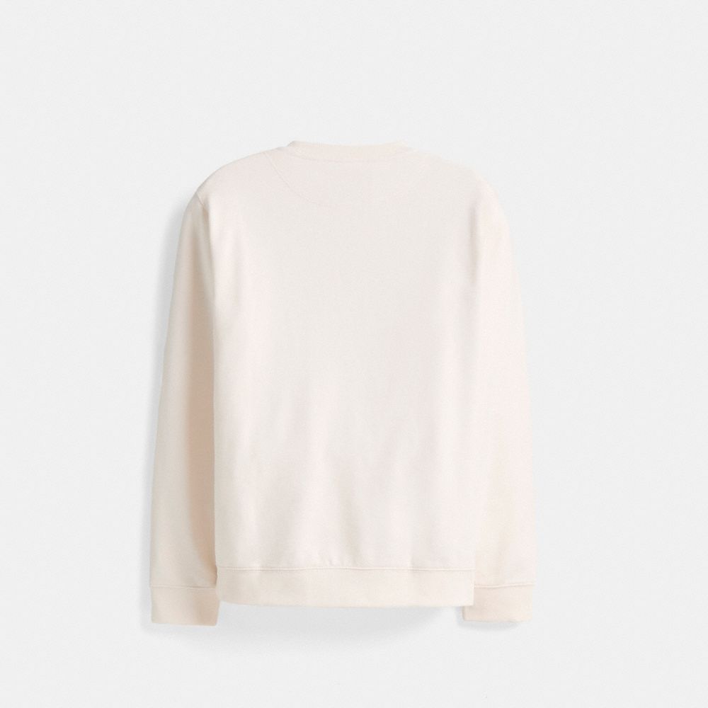 COACH®,Restored Essential Crewneck,Organic Cotton,Sweatshirt,Applique,Logo,Casual,Cream,Back View