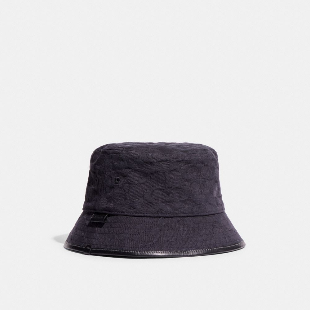 COACH®,CHAPEAU CLOCHE SIGNATURE EN DENIM,Noir,Front View