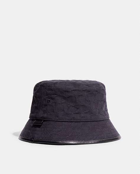 COACH®,SIGNATURE DENIM BUCKET HAT,Black,Front View