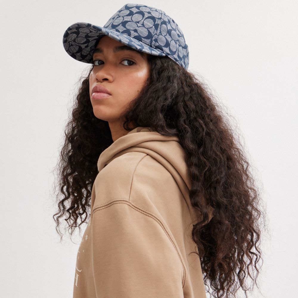 COACH®,SIGNATURE CHAMBRAY BASEBALL HAT,Chambray,Detail View