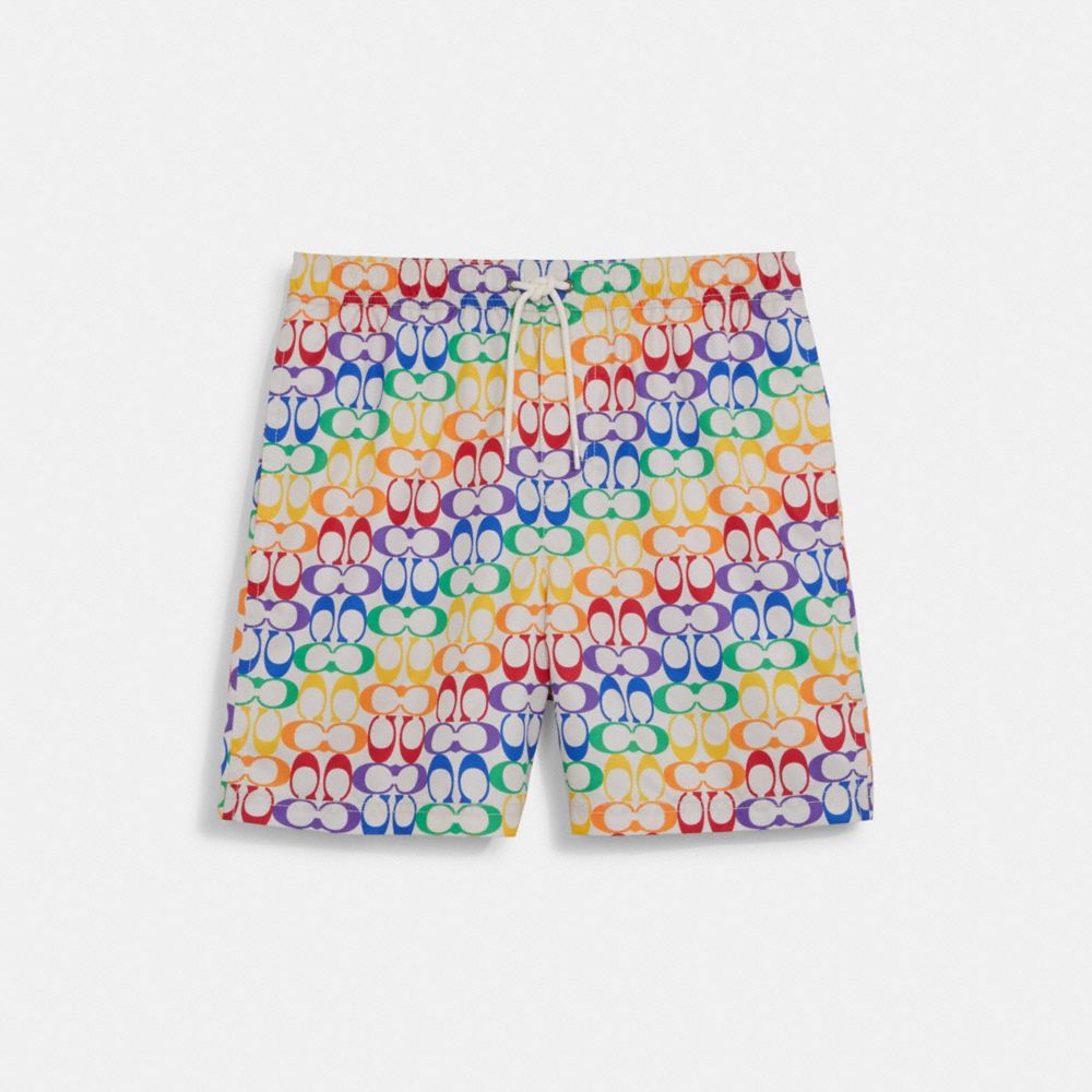 COACH®,RAINBOW SIGNATURE SWIM TRUNKS,Multi,Front View