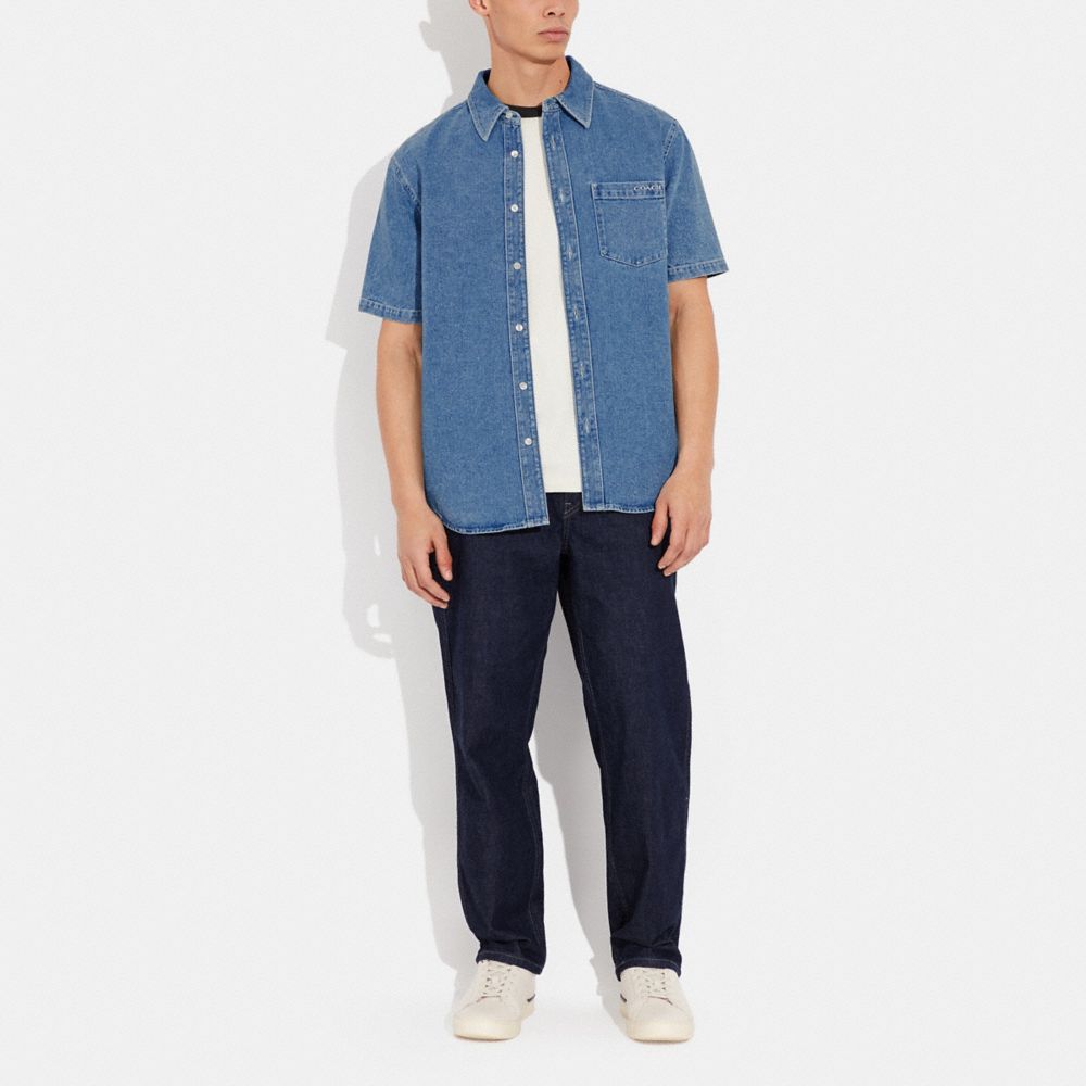 COACH®,SHORT SLEEVE DENIM SHIRT,Light Wash,Scale View