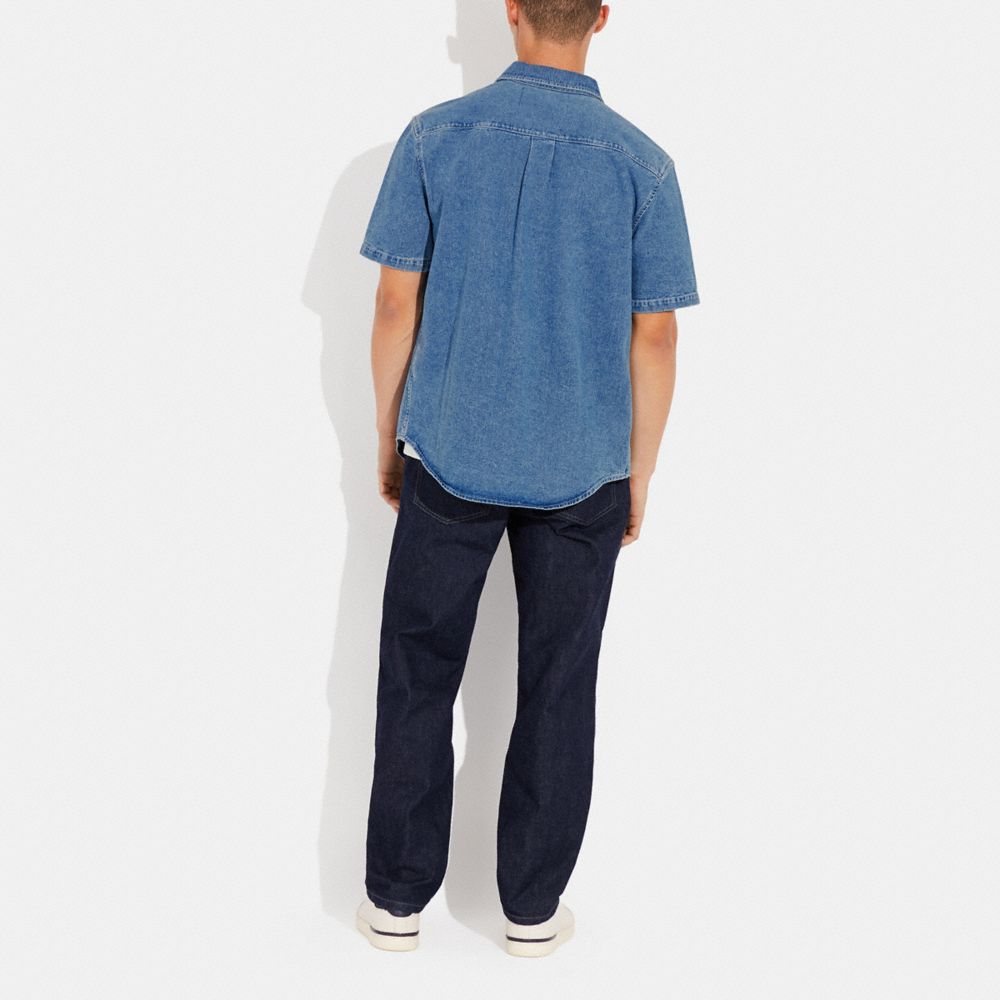 COACH®,SHORT SLEEVE DENIM SHIRT,Light Wash,Scale View