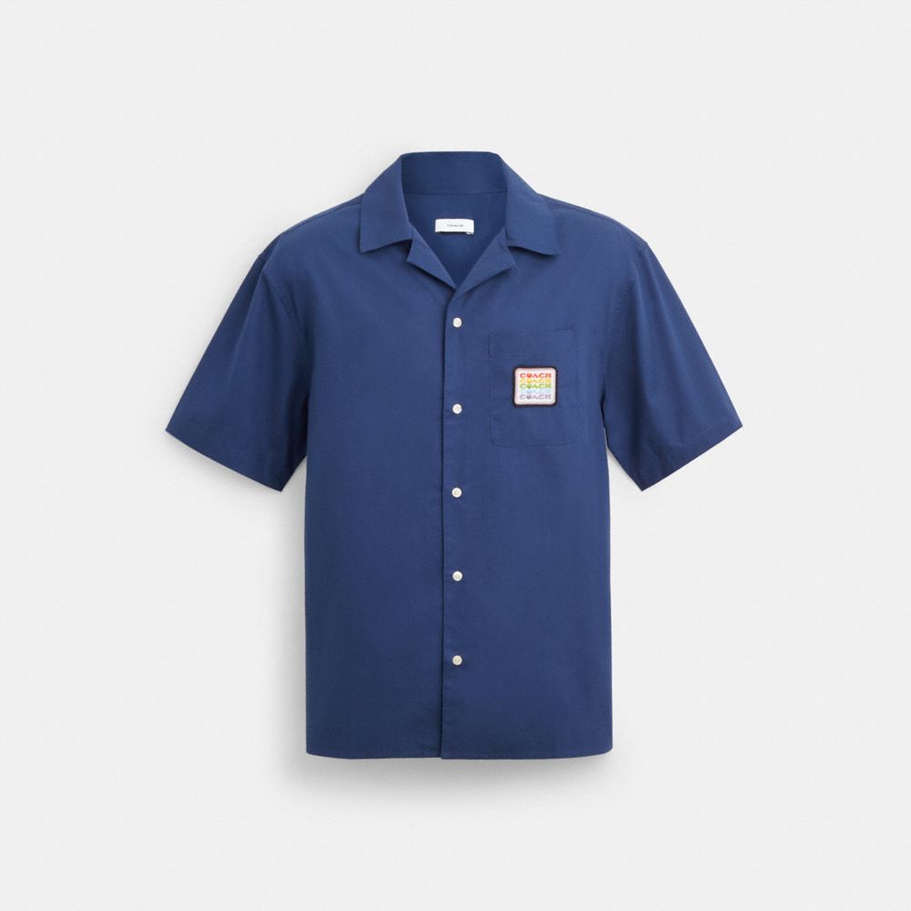 COACH®,CAMP SHIRT WITH PATCHES,Navy,Front View