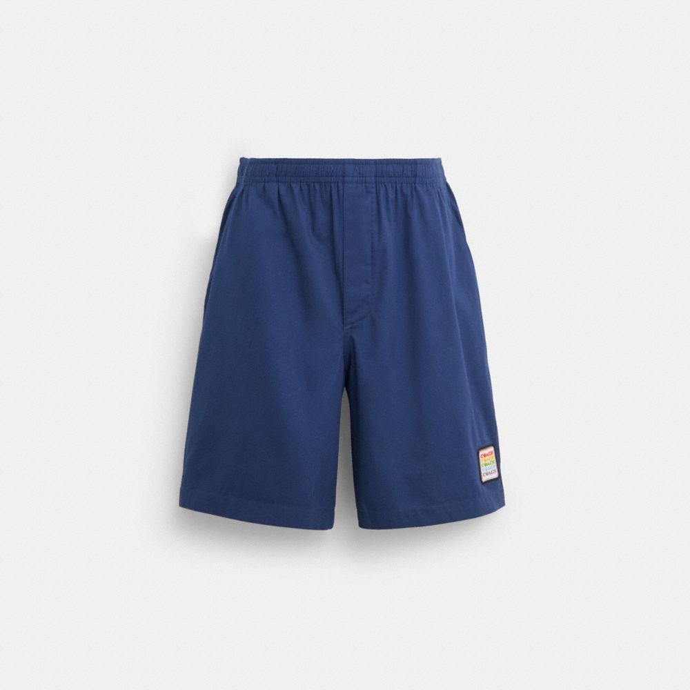 COACH®,DRAWSTRING SHORTS WITH PATCHES,Navy,Front View