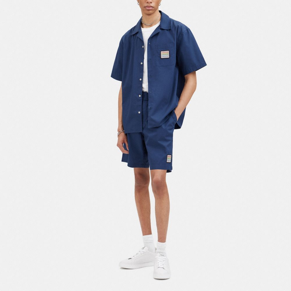 COACH®,DRAWSTRING SHORTS WITH PATCHES,Navy,Scale View
