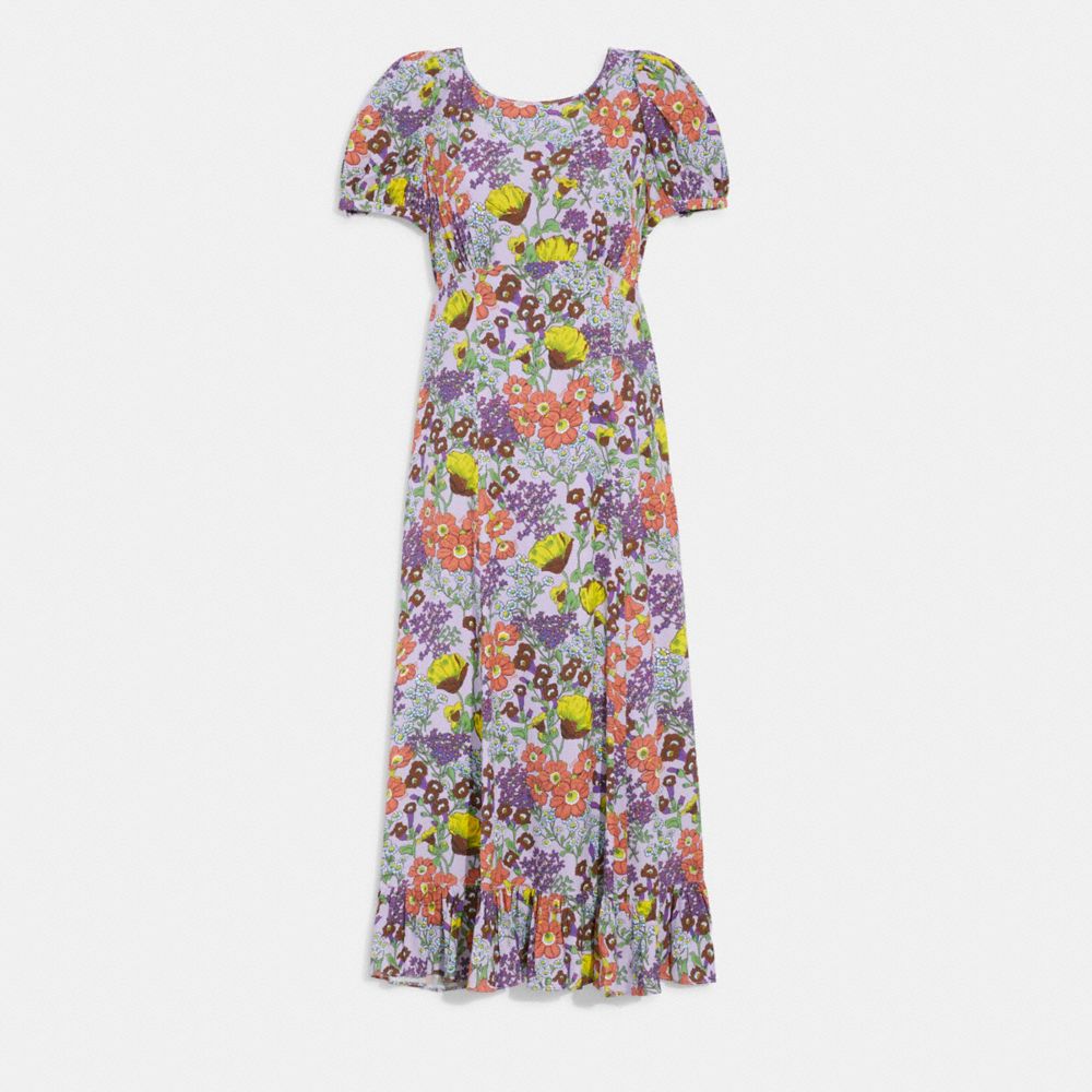 COACH®,FLORAL MIDI DRESS,Lavender Multi,Front View