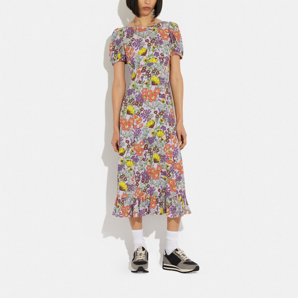 COACH®,FLORAL MIDI DRESS,Lavender Multi,Scale View