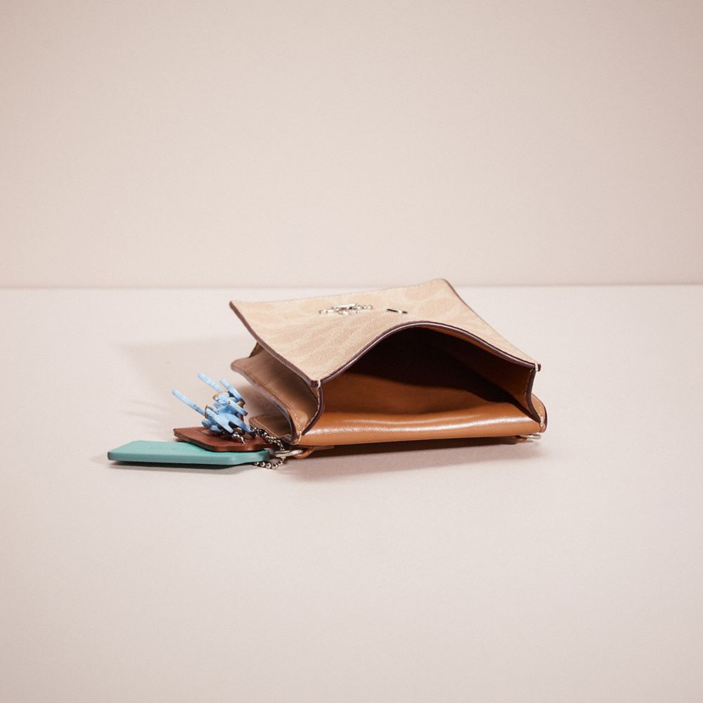 COACH®,Upcrafted Snap Phone Crossbody In Signature Canvas,Canvas,Leather,Mobile Bag,Color Block,Stripe,Nickel,Casual,Multi Color,Inside View,Top View