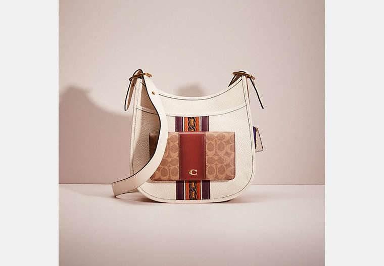 COACH®,UPCRAFTED EMERY CROSSBODY WITH VARSITY STRIPE,Natural Pebble Leather,Large,Brass/Chalk Multi,Front View