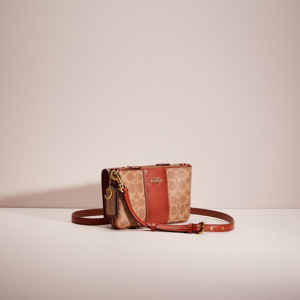 COACH®,Upcrafted Slim Wallet In Signature Canvas,Calfskin Leather,Canvas,Crossbody,Color Block,Casual,Brown,Angle View