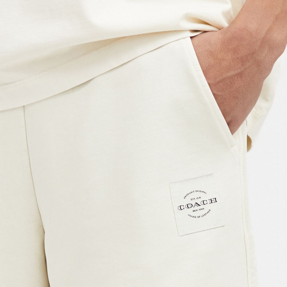 COACH®,Garment Dye Shorts,Cotton,Spandex,Straight,Sweat Short,Drawstring,Lounge,Cream,Detail View