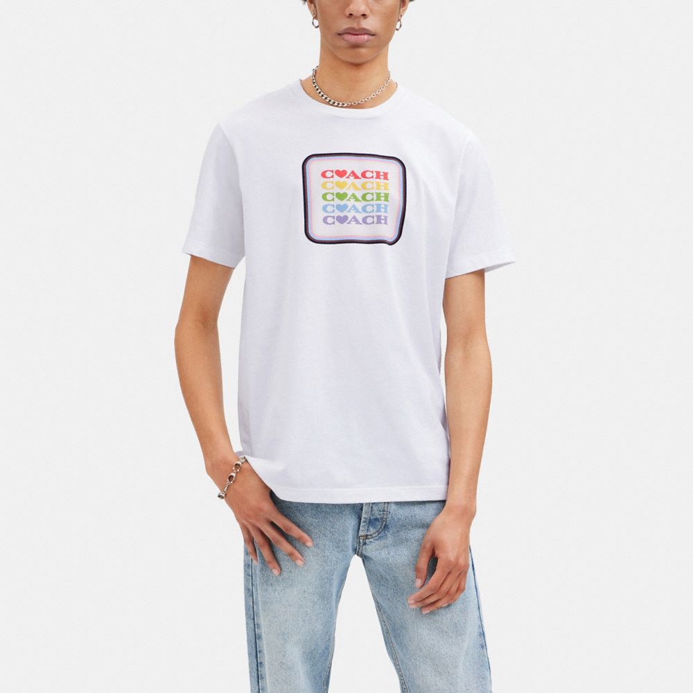 COACH®,T-SHIRT À MOTIF ARC-EN-CIEL,Blanc Multi,Scale View