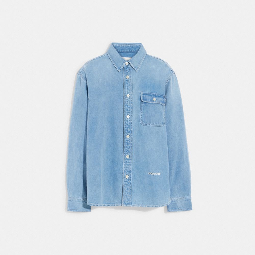 COACH®,DENIM SHIRT,Denim Blue,Front View