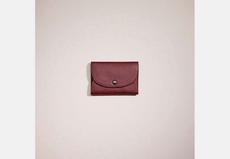 COACH®,RESTORED SNAP CARD CASE IN COLORBLOCK,Polished Pebble Leather,Red Currant,Front View