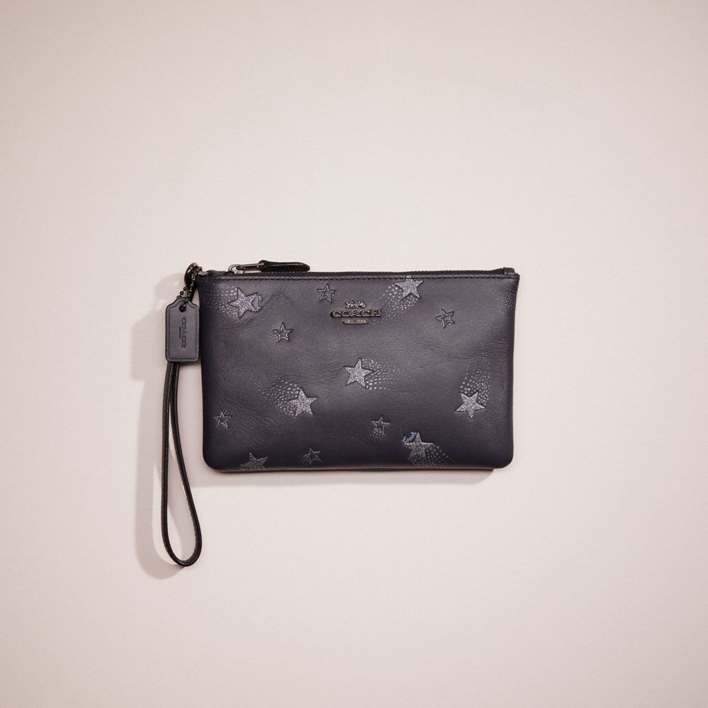 COACH®,RESTORED SMALL WRISTLET WITH STAR PRINT,Leather,Gunmetal/Midnight Navy,Front View
