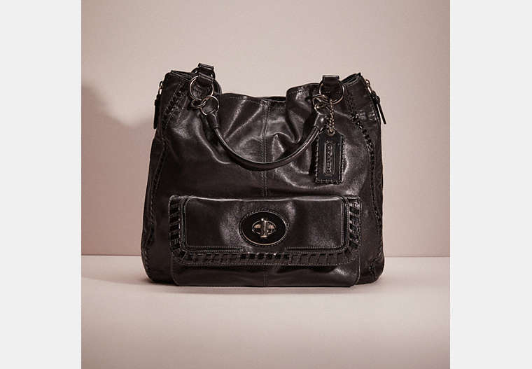 COACH®,RESTORED DEVIN SHOULDER BAG,Gunmetal/Black,Front View