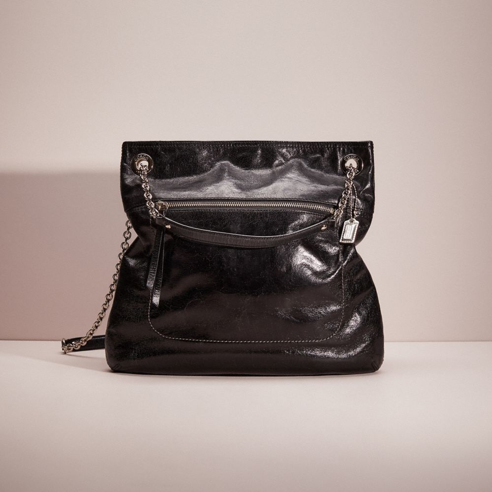 Coach 14561 Poppy high quality Pocket Black Crinkle Leather Hobo Ba