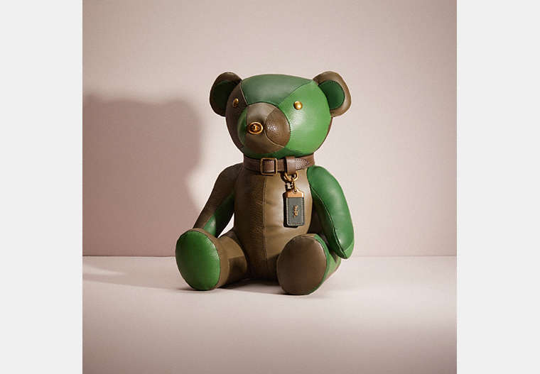 COACH®,REMADE COLLECTIBLE BEAR,X-Large,Valentine's Day,Green Multi,Front View