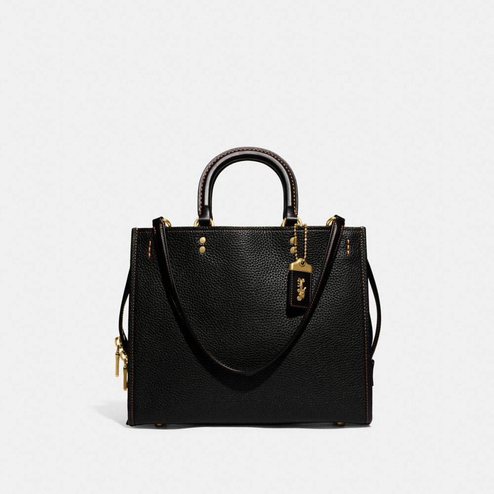 COACH®,ROGUE BAG IN REGENERATIVE LEATHER,Pebble Leather,Large,Brass/Black,Front View