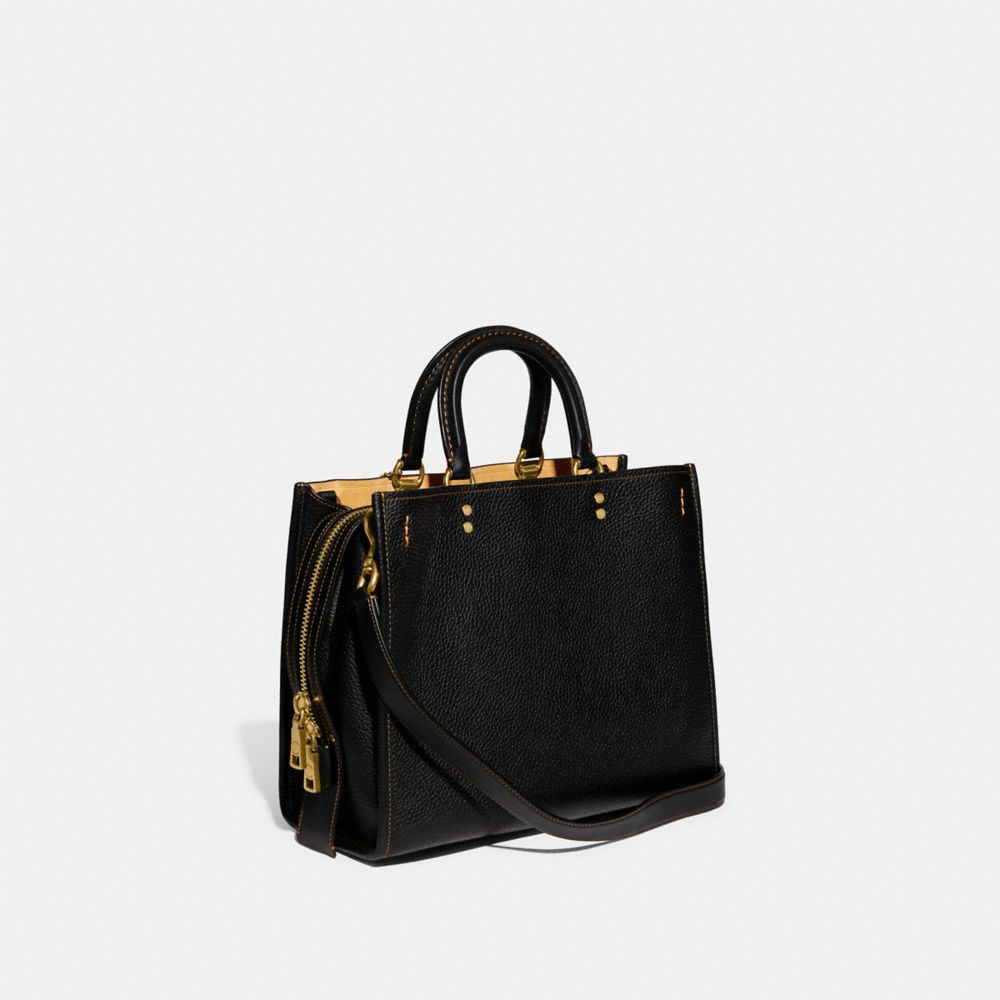 COACH®,ROGUE BAG IN REGENERATIVE LEATHER,Pebble Leather,Large,Brass/Black,Angle View