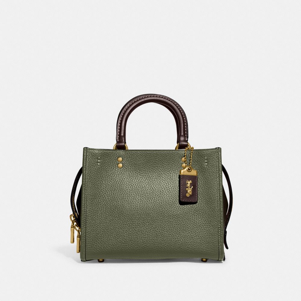 COACH®,ROGUE BAG 25 IN REGENERATIVE LEATHER,Glovetanned Leather,Medium,Brass/Army Green Multi,Front View