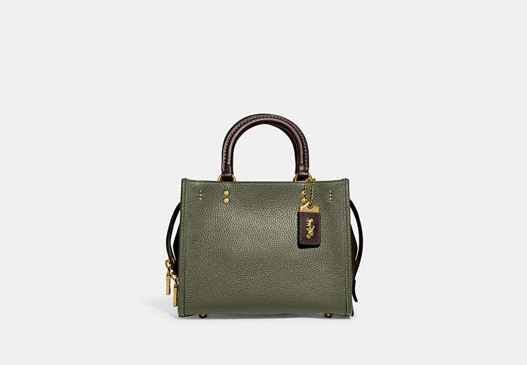 COACH®,ROGUE 25 IN REGENERATIVE LEATHER,Glovetanned Leather,Brass/Army Green Multi,Front View