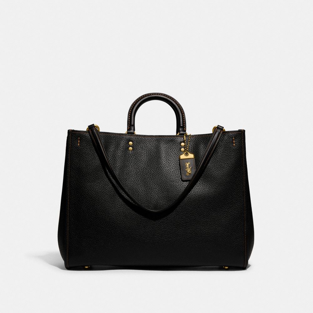 COACH®,ROGUE BAG 39 IN REGENERATIVE LEATHER,Pebble Leather,X-Large,Brass/Black,Front View